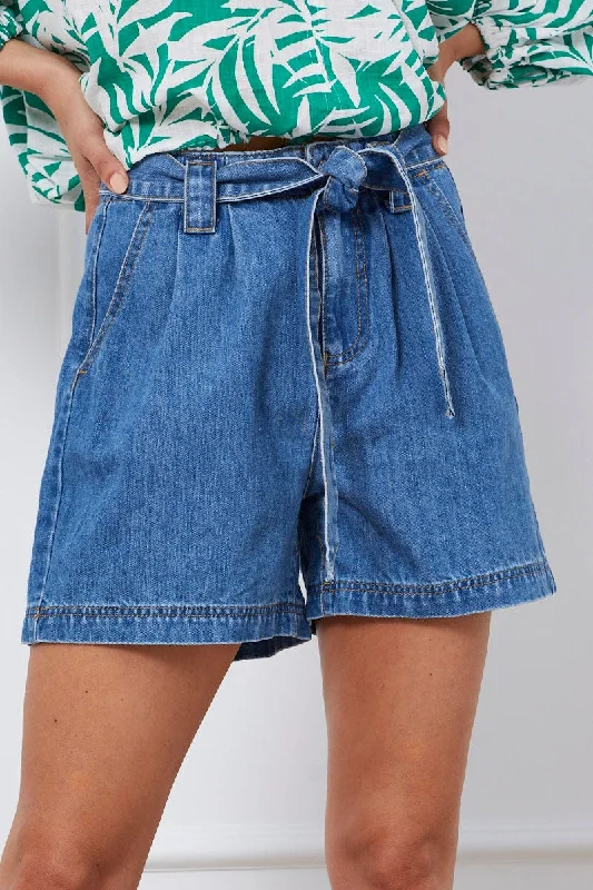 Blue Relaxed Denim Shorts High Rise