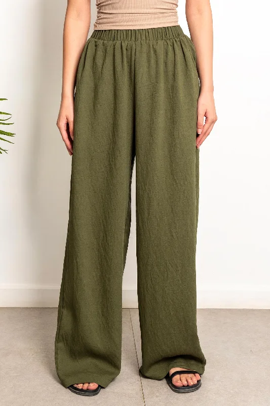 Boho Olive Linen Pants - Aida