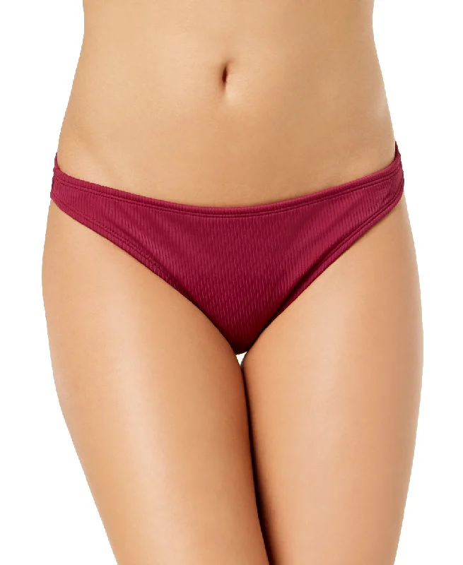 California Waves Juniors' Ribbed Bikini Bottoms, Wine, XS