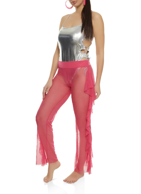 Mesh Ruffle Side Cover Up Pants