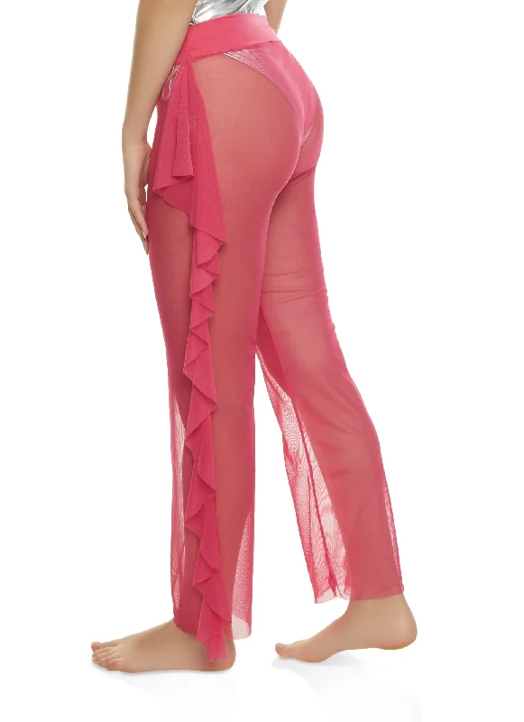 Mesh Ruffle Side Cover Up Pants