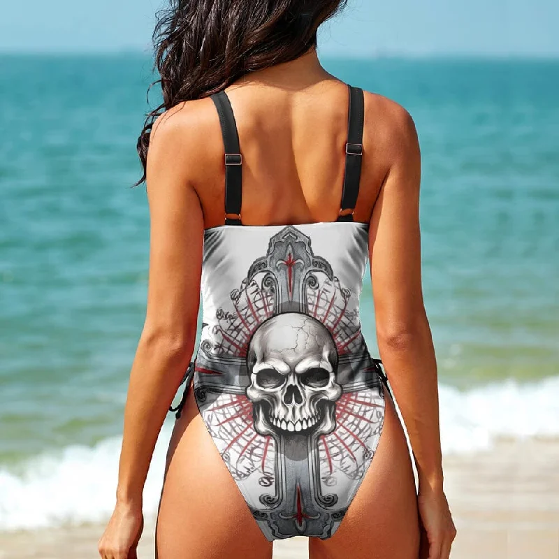 Ladies Gothic Skull Sword One Piece Swimsuit