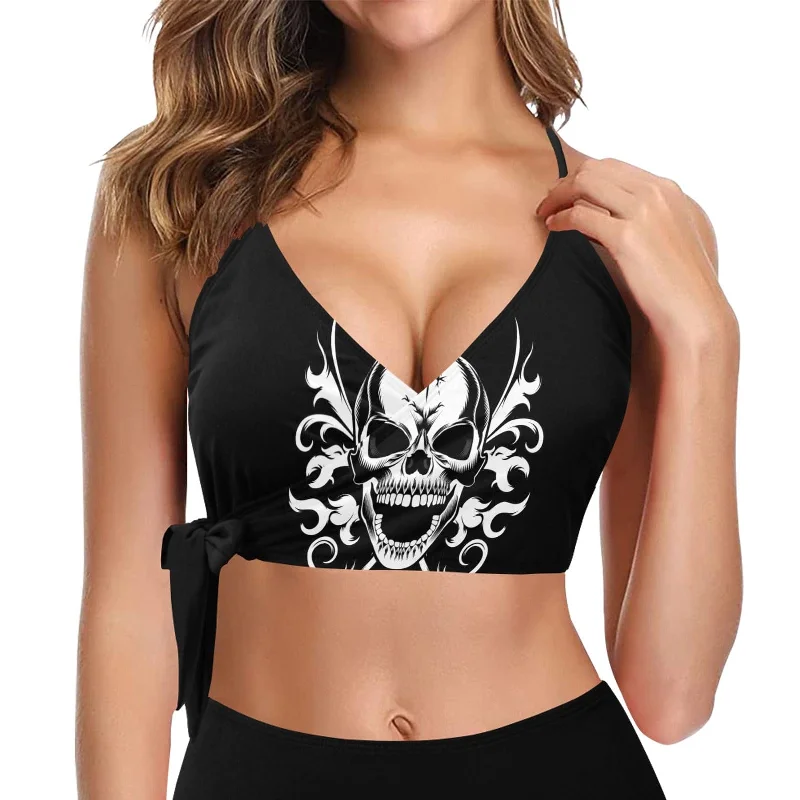 This Women's Skull Butterfly Side Knot Bikini Top Provides Effortless Style For Summer Fun