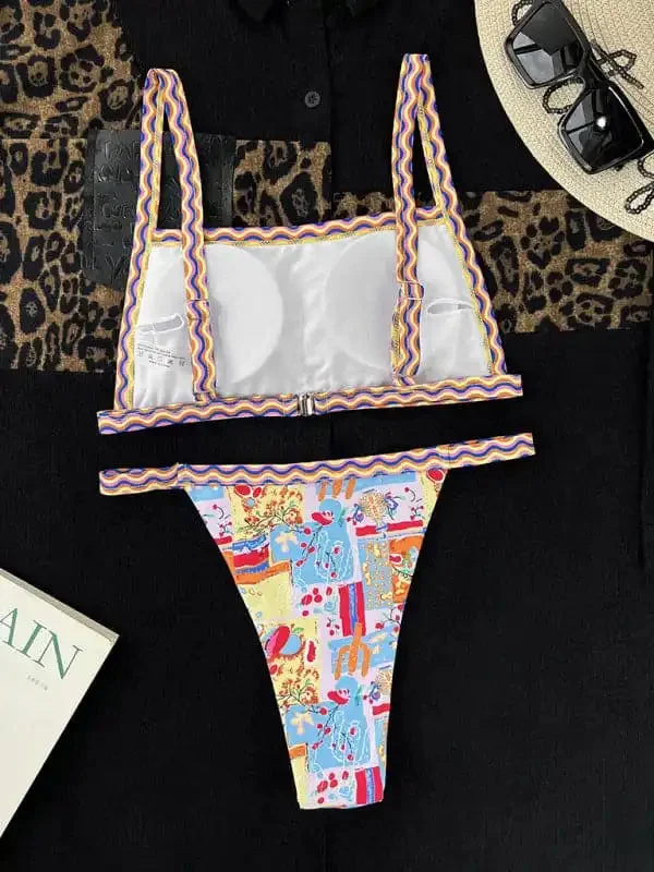 Women’s one-piece swimsuit bandeau style colorful ethnic print sexy bikini