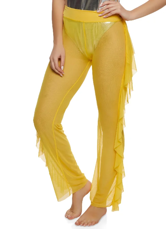 Mesh Ruffle Side Cover Up Pants