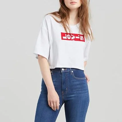 Graphic Crop Slacker Tee Shirt (White)