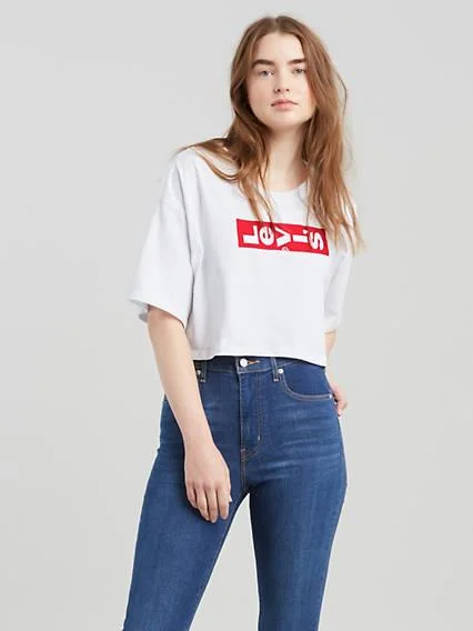 Graphic Crop Slacker Tee Shirt (White)