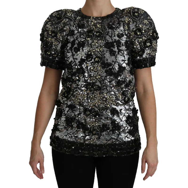 Dolce & Gabbana Sequined Crystal Embellished Crew Neck Top