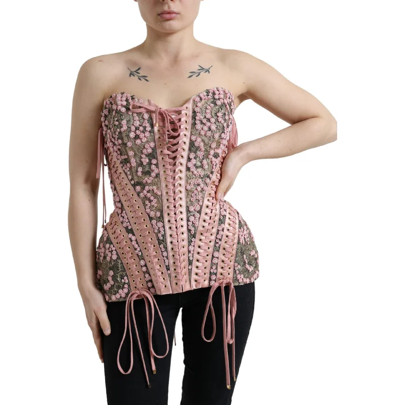 Dolce & Gabbana Silken Nylon Bustier Corset Top in Pink