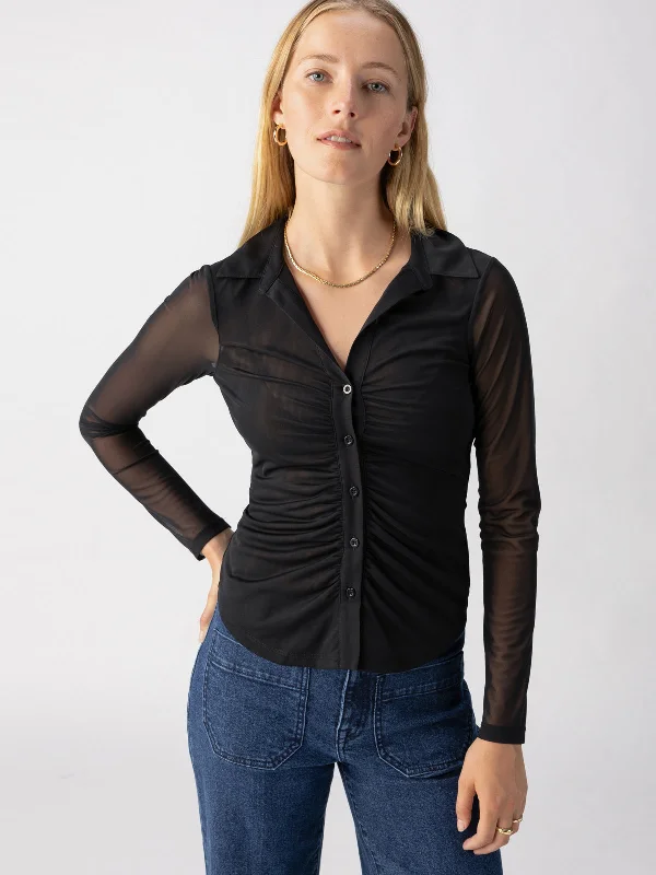 Dreamgirl Mesh Button Up Top Black