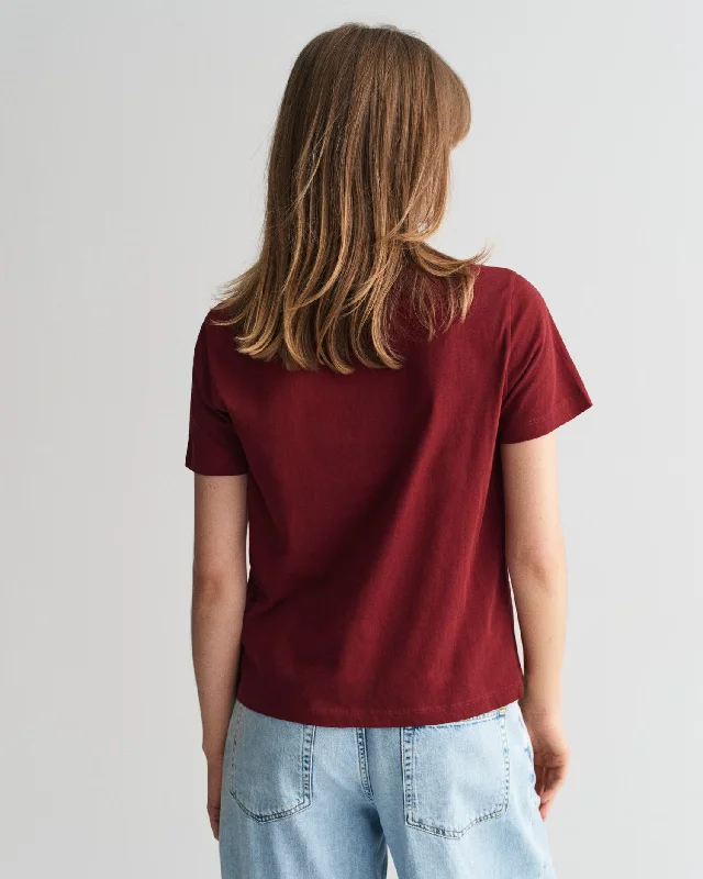 Gant Women Red Solid Round Neck Short Sleeves T-Shirt