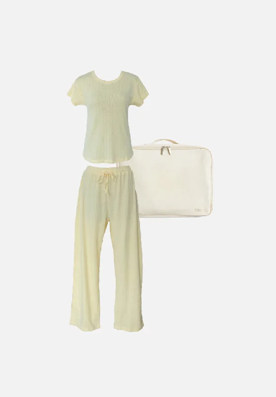 Gift Pack - Sky Cap Sleeve Fitted T-Shirt & Keira Wide Leg Pants - Butter Pointelle