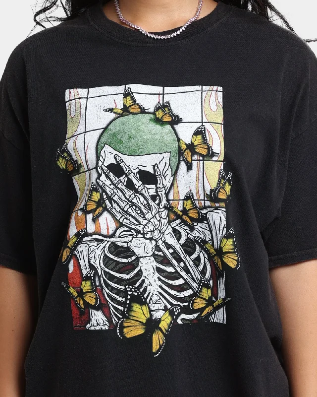 Goat Crew Green Skeleton Vintage T-Shirt Washed Black