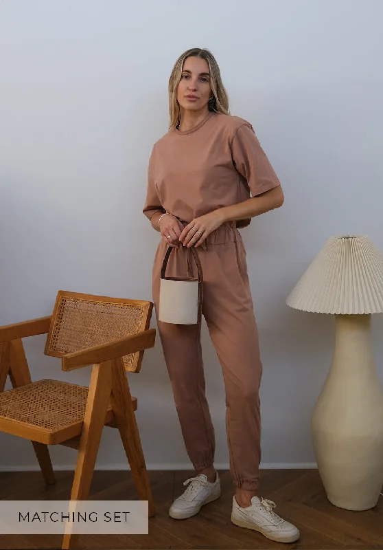 Matching Set - Lexi Oversized Boxy Jersey T-Shirt & Sydney Jersey Cuffed Pants - Mocha