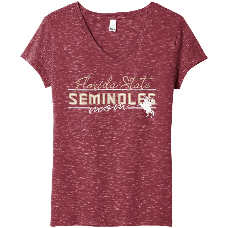 Ragz Women's Florida State Seminoles Mom Unconquered Silhouette Design Short Sleeve V-neck T-shirt - Garnet