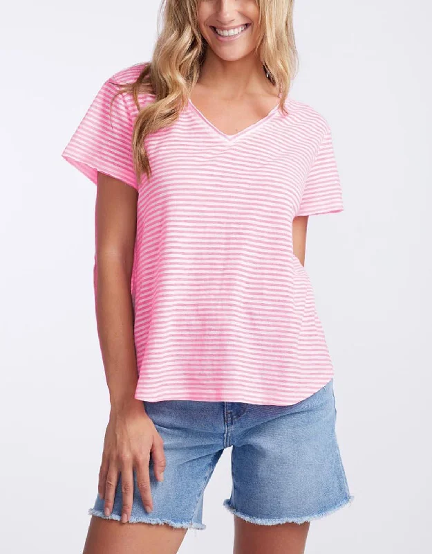 Sorbet Stripe Vee Neck Tee - Gelati Pink