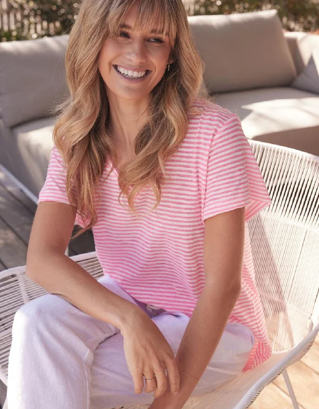 Sorbet Stripe Vee Neck Tee - Gelati Pink