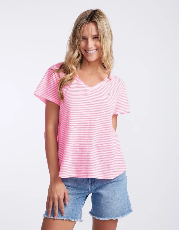 Sorbet Stripe Vee Neck Tee - Gelati Pink