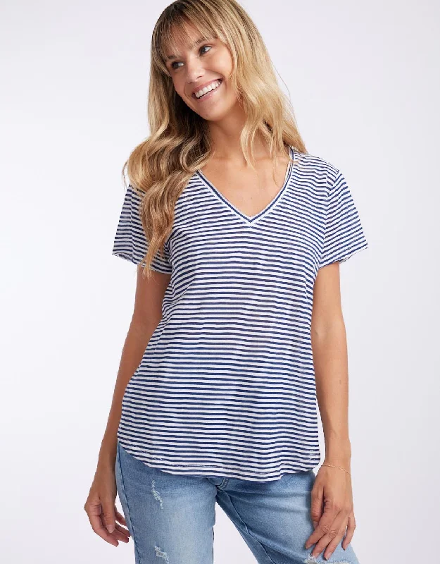 Sorbet Stripe Vee Neck Tee - Navy/White