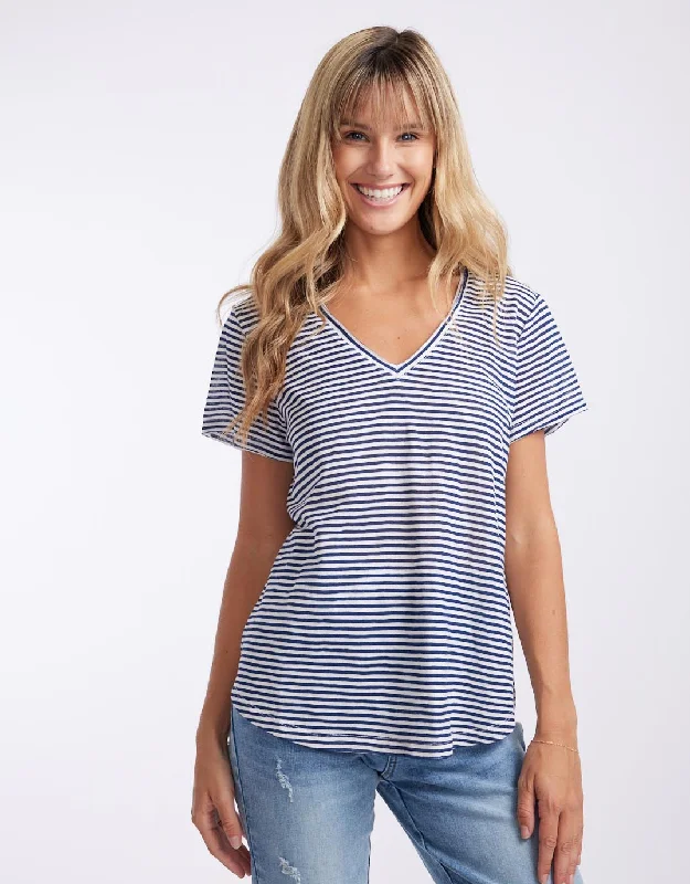 Sorbet Stripe Vee Neck Tee - Navy/White