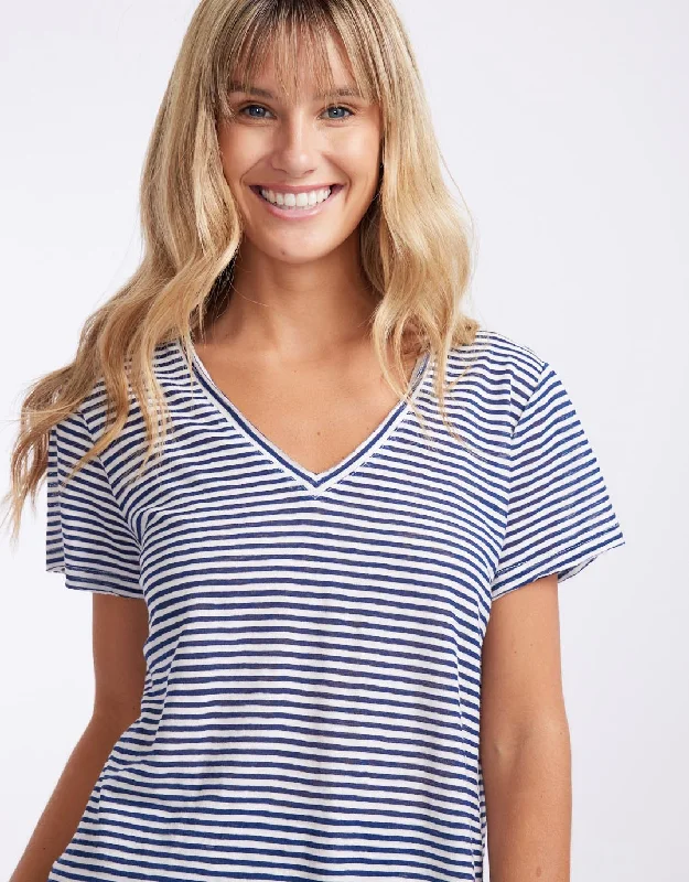 Sorbet Stripe Vee Neck Tee - Navy/White