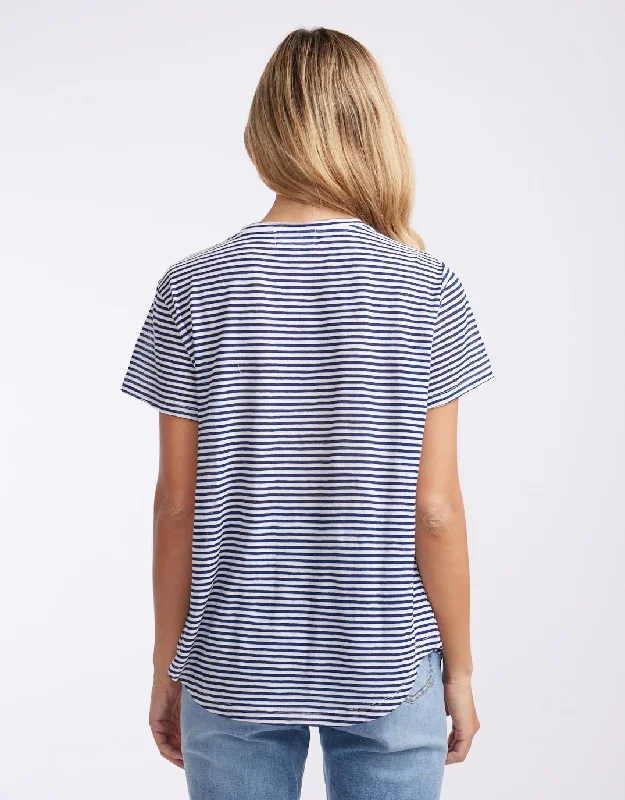 Sorbet Stripe Vee Neck Tee - Navy/White