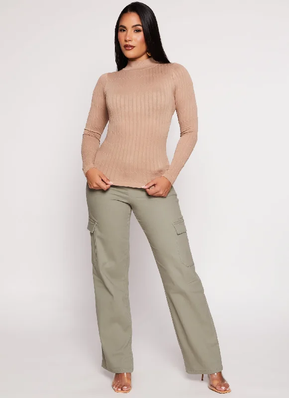 Seamless Cable Knit Mock Neck Top