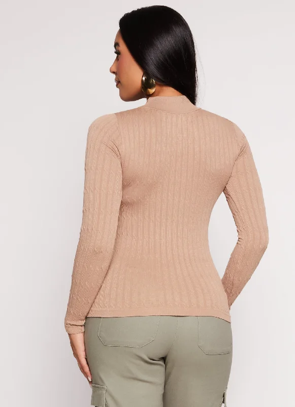 Seamless Cable Knit Mock Neck Top