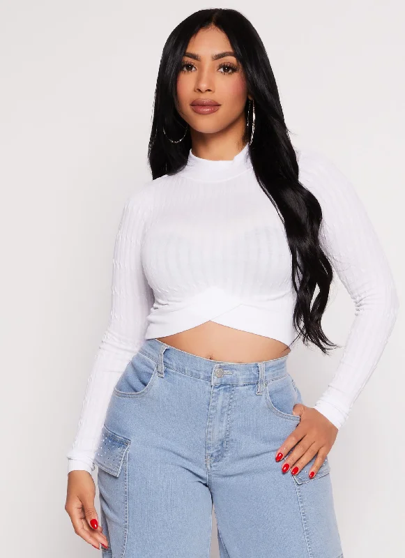 Seamless Cable Knit Mock Neck Crop Top