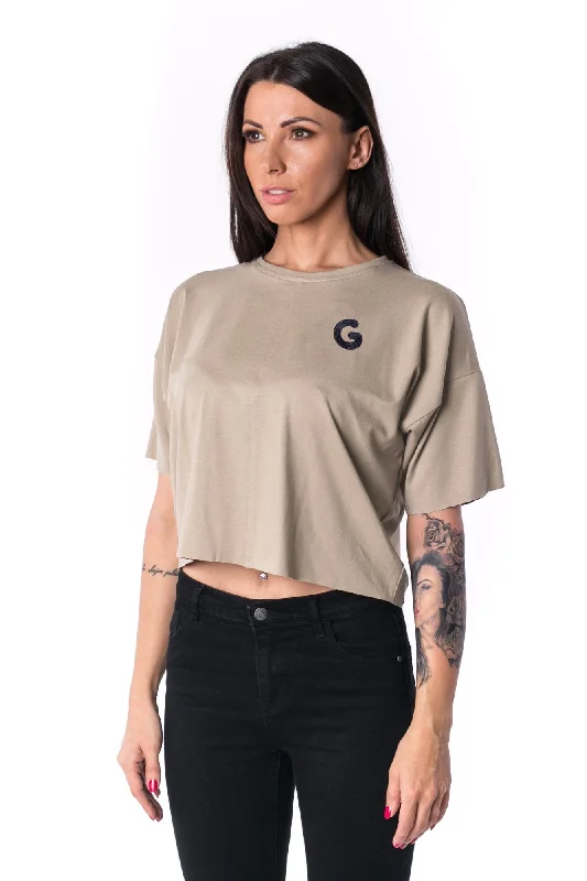 Woman Panelled Oversized Cropped Tee 17 // creme