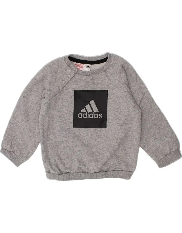 ADIDAS Baby Boys Graphic Sweatshirt Jumper 9-12 Months Grey Cotton