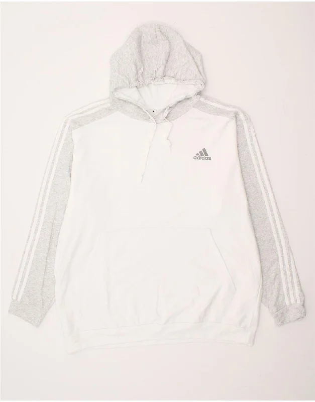 ADIDAS Mens Hoodie Jumper 2XL White Colourblock Cotton