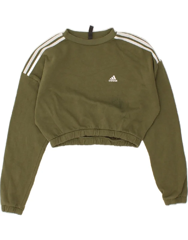 ADIDAS Womens Crop Sweatshirt Jumper UK 12/14 Medium Khaki Cotton