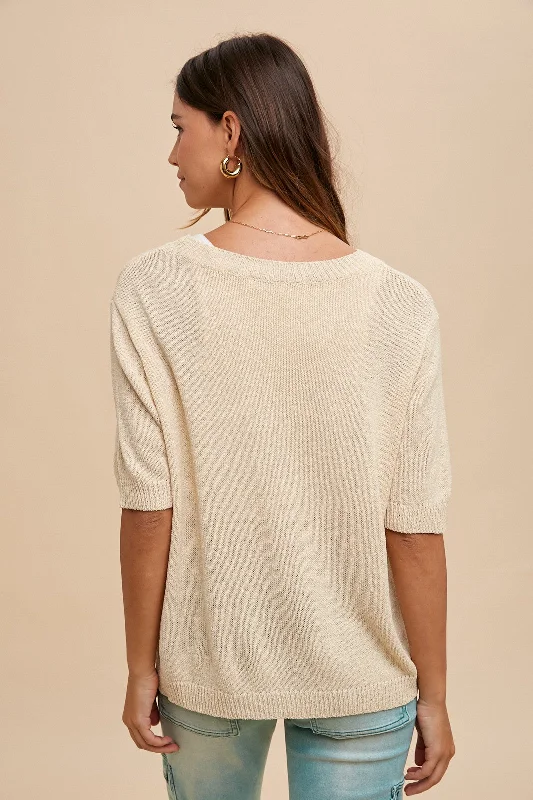 Beige Knit Short Sleeve Top