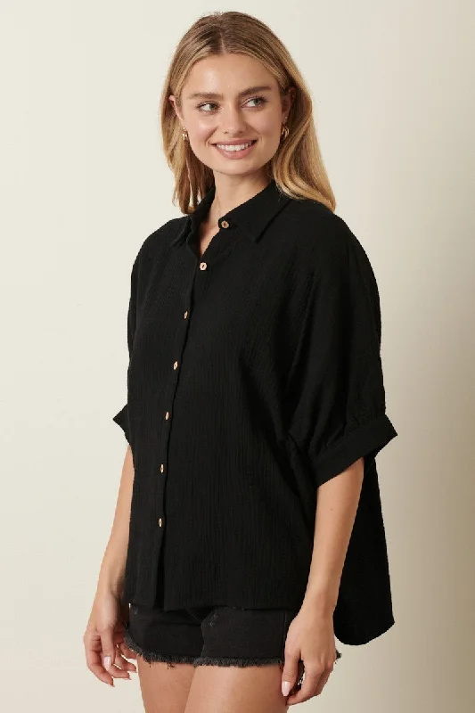 Black Button Down Collared Top