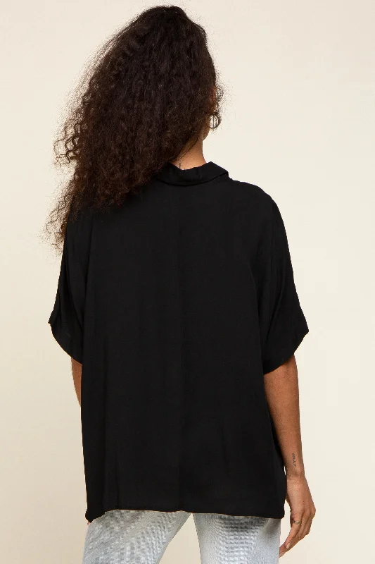 Black Button Up Dolman Short Sleeve Top