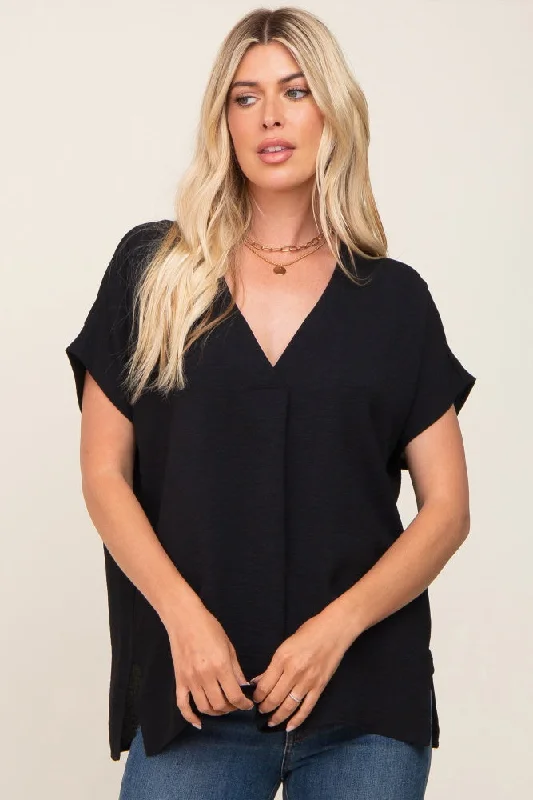 Black Oversized V-Neck Blouse