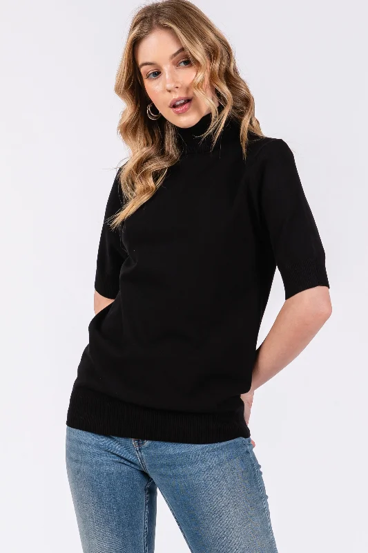 Black Turtleneck Knit Top