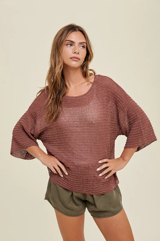 Burgundy Knit Short Sleeve Top