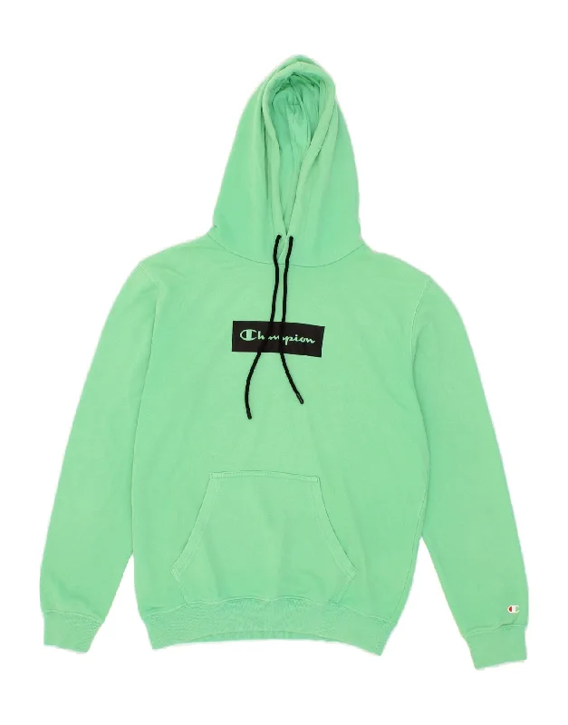 CHAMPION Mens Graphic Hoodie Jumper Small Green Cotton