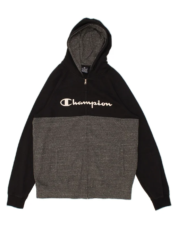 CHAMPION Mens Graphic Zip Hoodie Sweater 2XL Black Colourblock