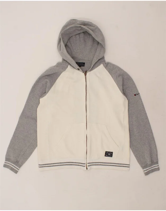 CHAMPION Mens Zip Hoodie Sweater Large Grey Colourblock Cotton