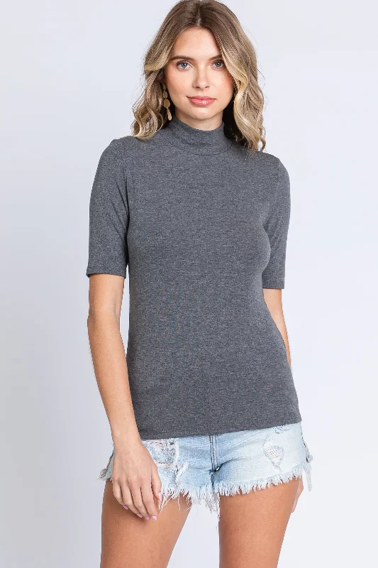 Charcoal Short Sleeve Turtleneck Top