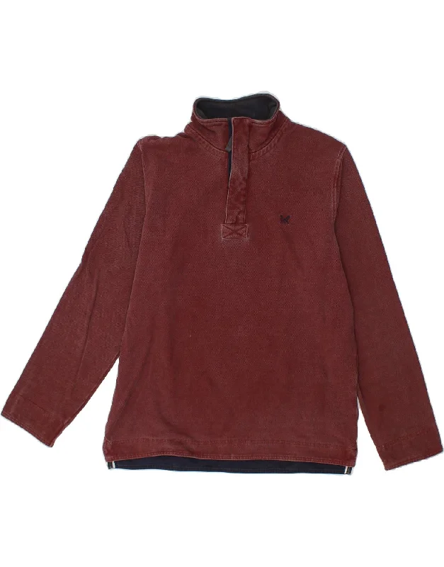 CREW CLOTHING Mens Zip Neck Sweatshirt Jumper Medium Maroon Cotton