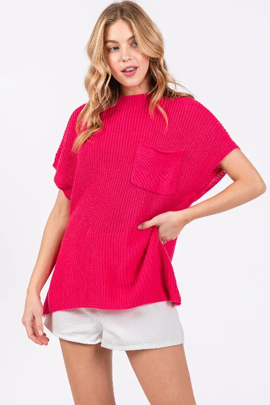 Fuchsia Knit Pocket Front Top