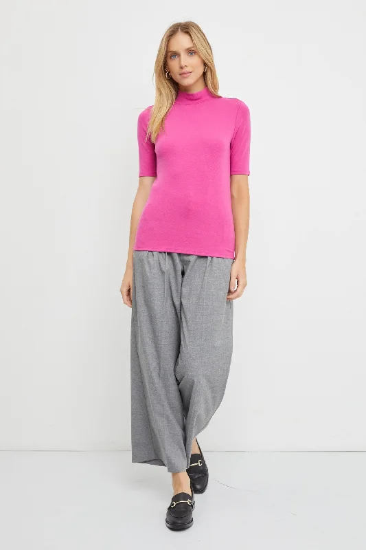 Fuchsia Short Sleeve Turtleneck Top