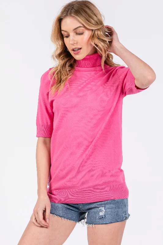 Fuchsia Turtleneck Knit Top