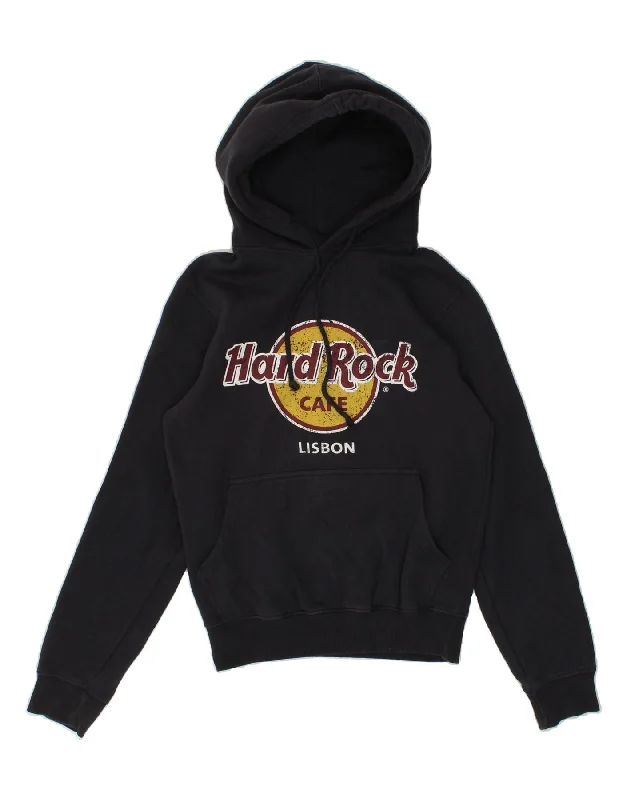 HARD ROCK CAFE Mens Lisbon Graphic Hoodie Jumper Small Navy Blue Cotton