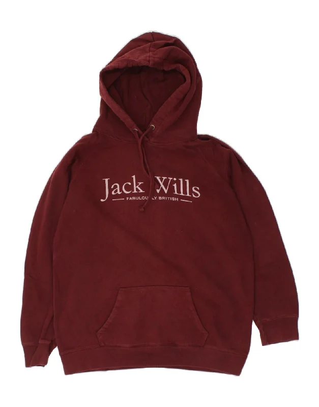 JACK WILLS Womens Graphic Hoodie Jumper UK 14 Large  Burgundy Cotton