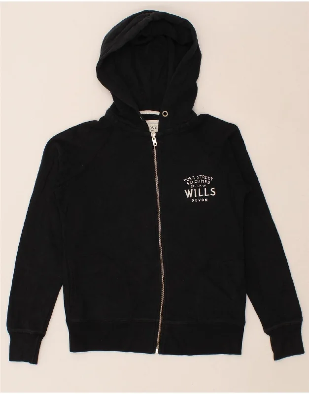 JACK WILLS Womens Graphic Zip Hoodie Sweater UK 8 Small  Black Cotton